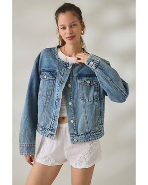 Blank NYC Heads Up Collarless Oversized Denim Jacket - Blue