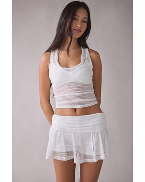 Out From Under Free Spirit Sheer Ribbed Foldover Mini Skort - White