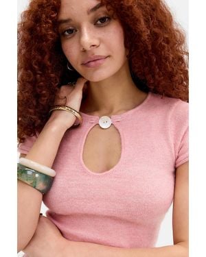 Urban Outfitters Uo Keyhole Short Sleeve Knit Top - Pink