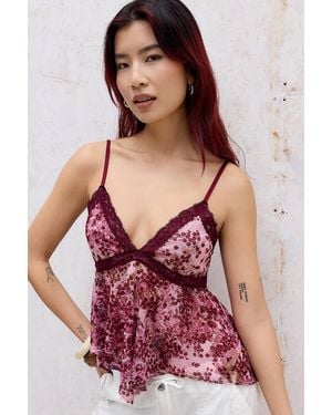 Kimchi Blue Celia Flocked Babydoll Cami - Red