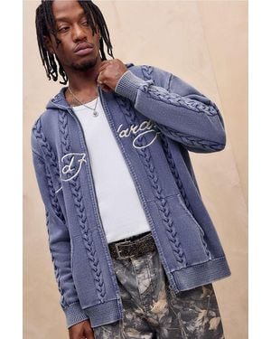 Ed Hardy Uo Exclusive Washed Blue Zip-through Knit Hoodie