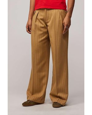 Urban Outfitters Uo Camel Ash Pinstripe Low Rise Trousers - Natural