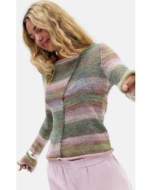 Urban Outfitters Uo Spacedye Whipstitch Asymmetric Knit Jumper - Green