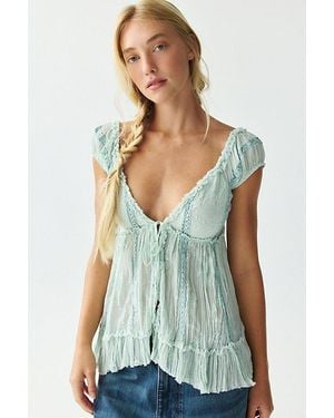 Kimchi Blue Cora Cap Sleeve Embroidered Cotton Babydoll Top - Green