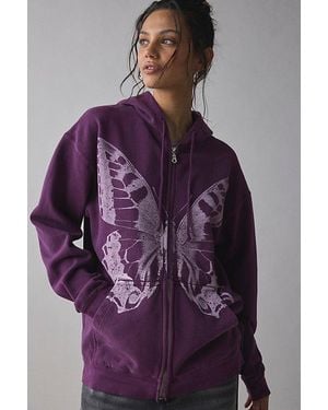 Project Social T Butterfly Graphic Zip-Up Hoodie Sweatshirt - Purple