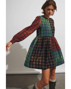 Teddy Fresh Blocked Plaid Bleached Mini Dress - Multicolor