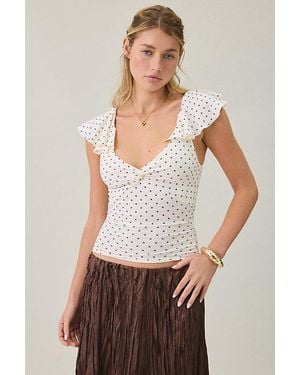 Kimchi Blue Alice Knot-Front Flutter Sleeve Top - White