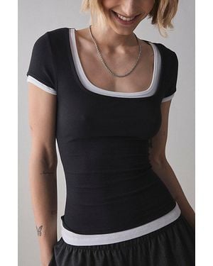BDG Carmin Twofer Ribbed Knit Baby Tee - Black