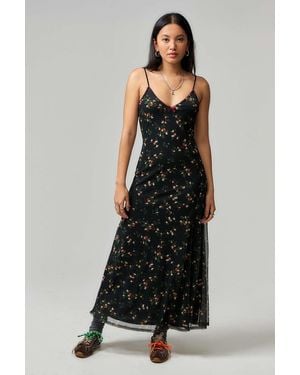 Urban Outfitters Uo Floral Mesh Maxi Dress - Black