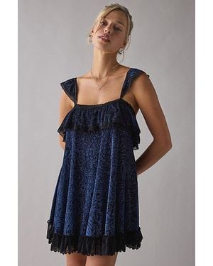 Kimchi Blue Sweet Dreaming Burnout Velvet Lace Trim Babydoll Mini Dress - Blue