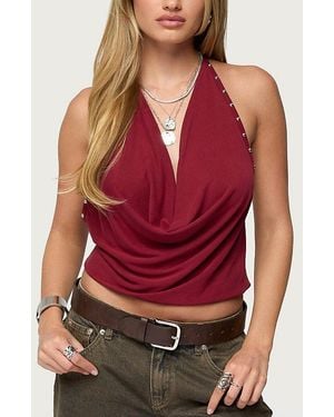 Edikted Irina Stud Cowl Neck Halter Top - Red