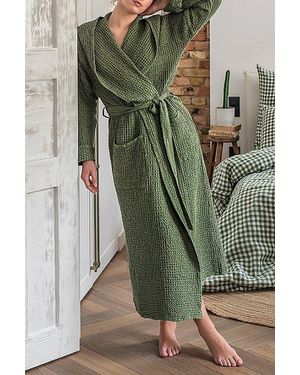 MagicLinen Waffle Hooded Bath Robe - Green
