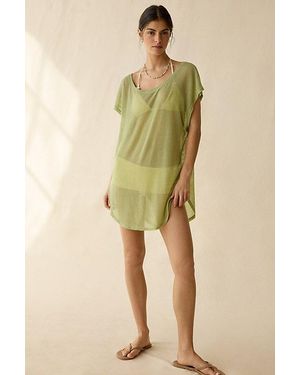Out From Under Aruba Sheer Mesh Boatneck Off-Shoulder Tunic Top - Green