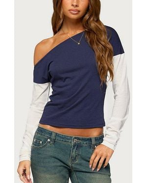 Edikted Maylee Off Shoulder Long Sleeve Top - Blue