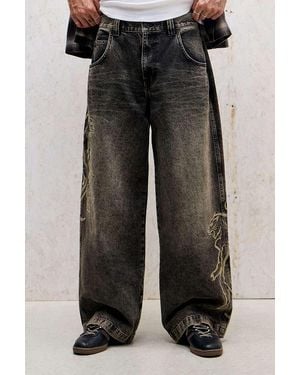 BDG Neo Panther Embroidered Jeans 28w 30l At Urban Outfitters - Black