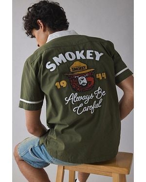 American Needle Smokey Bear Lebowski Button-Down Shirt Top - Green