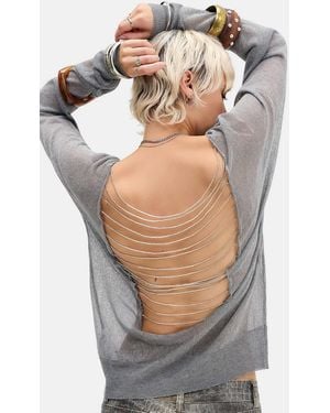 Jaded London Grey Backless Beaded Knit Top