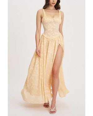 xatia off white jacquard textured high slit maxi dress Miss Circle Xatia Jacquard Maxi