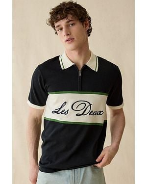 Les Deux Logo Quarter Zip Short Sleeve Polo Sweater - Black