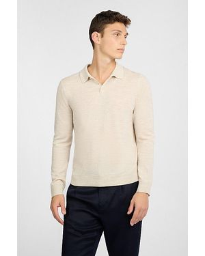 Onia Extra Fine Merino Wool Long Sleeve Polo - Natural