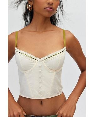 Out From Under Ribbon-Trimmed Cotton Corset Crop Top - White