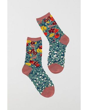 Sock Candy Tapestry Vines Sheer Crew Sock - White
