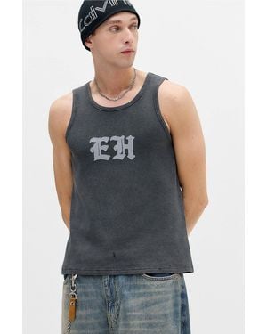 Ed Hardy Uo Exclusive Black Gothic Waffle Tank Top - Blue