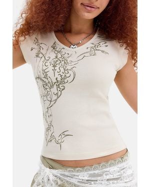 Urban Outfitters Uo Tattoo Grunge V-neck Baby Tee - White