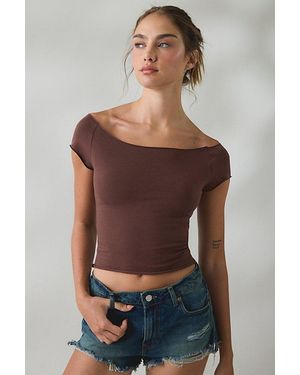 Out From Under Cotton Compression Boatneck Cropped Tee Top - Multicolor