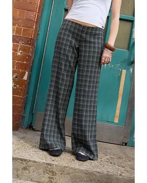 Urban Outfitters Uo Tally Low Rise Check Trousers Xl At - Blue