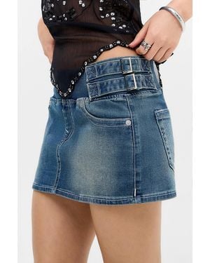 TRUE RELIGION Pull-on Buckled Denim Mini Skirt - Blue