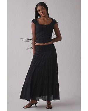 Kimchi Blue Ellie Crochet Waistline Tiered Maxi Skirt - Black