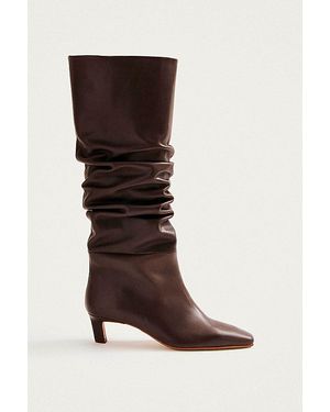 Alohas Kalila Leather Ruched Kitten Heel Boot - Brown
