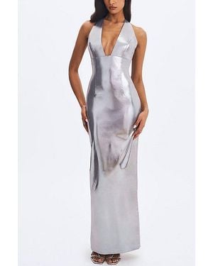 Miss Circle Valeska Foil Plunging Maxi Dress - Purple