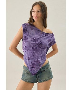 Urban Outfitters Uo Bia Floral Velvet Flocked Asymmetric Off-The-Shoulder Poncho Top - Purple