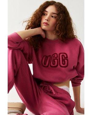 UGG Logo Applique Graphic Relaxed Crew Neck Pullover Top - Red