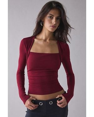 Urban Outfitters Uo Claire Cropped Long Sleeve Shrug Top - Red