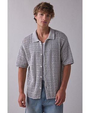 925 Originals Kurt Crochet Button-Down Polo Sweater - Gray