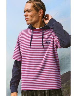 iets frans... Striped Double Layer Hoodie - Purple