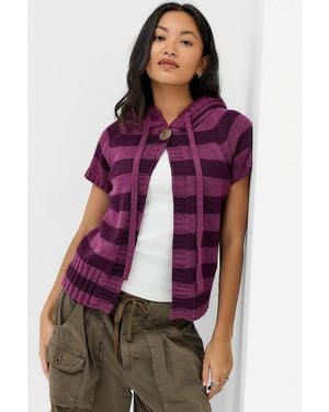 BDG Short Sleeve Knit Hoodie Xs At Urban Outfitters - Purple