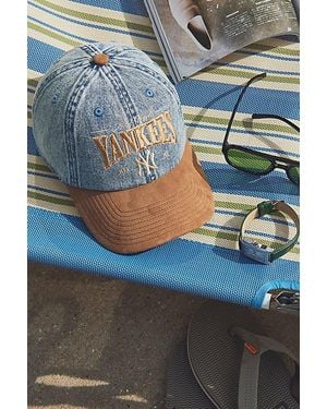 Mitchell & Ness Mlb New York Yankees Denim & Faux Suede Dad Hat - Blue