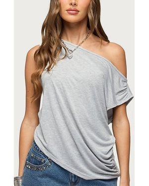 Edikted Ofelia Asymmetric Off Shoulder Ruched Top - Gray