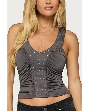 Edikted Whitt Studded Ruched Tank Top - Gray