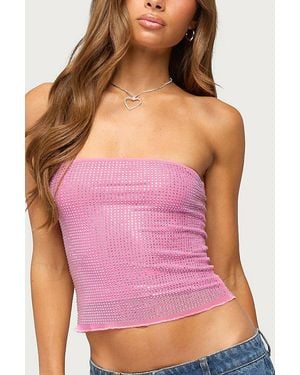 Edikted Olea Rhinestone Mesh Strapless Top - Pink