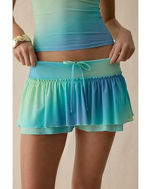 Out From Under Blossom Tiered Ruffle Trim Mesh Mini Skort - Blue