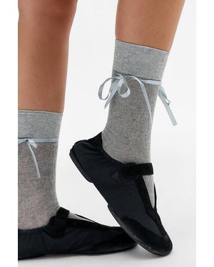 Out From Under Satin Bow Tie Ankle Socks - Black