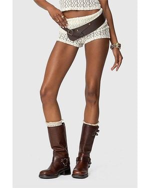 Edikted Rye Sheer Textured Foldover Shorts - Blue