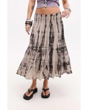 Urban Outfitters Uo Bea Tie Dye Prairie Skirt - Grey