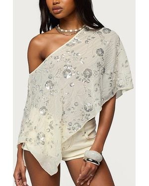 Edikted Triana Bead & Sequin Chiffon Poncho Top - Natural