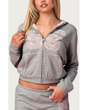 Edikted Team Barbie Terry Zip Up Hoodie - Grey